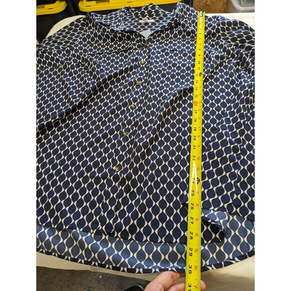Charter Club Women's Button Down Top Roll Tab Navy Blue Gold Button Blouse 3X - Picture 10 of 10
